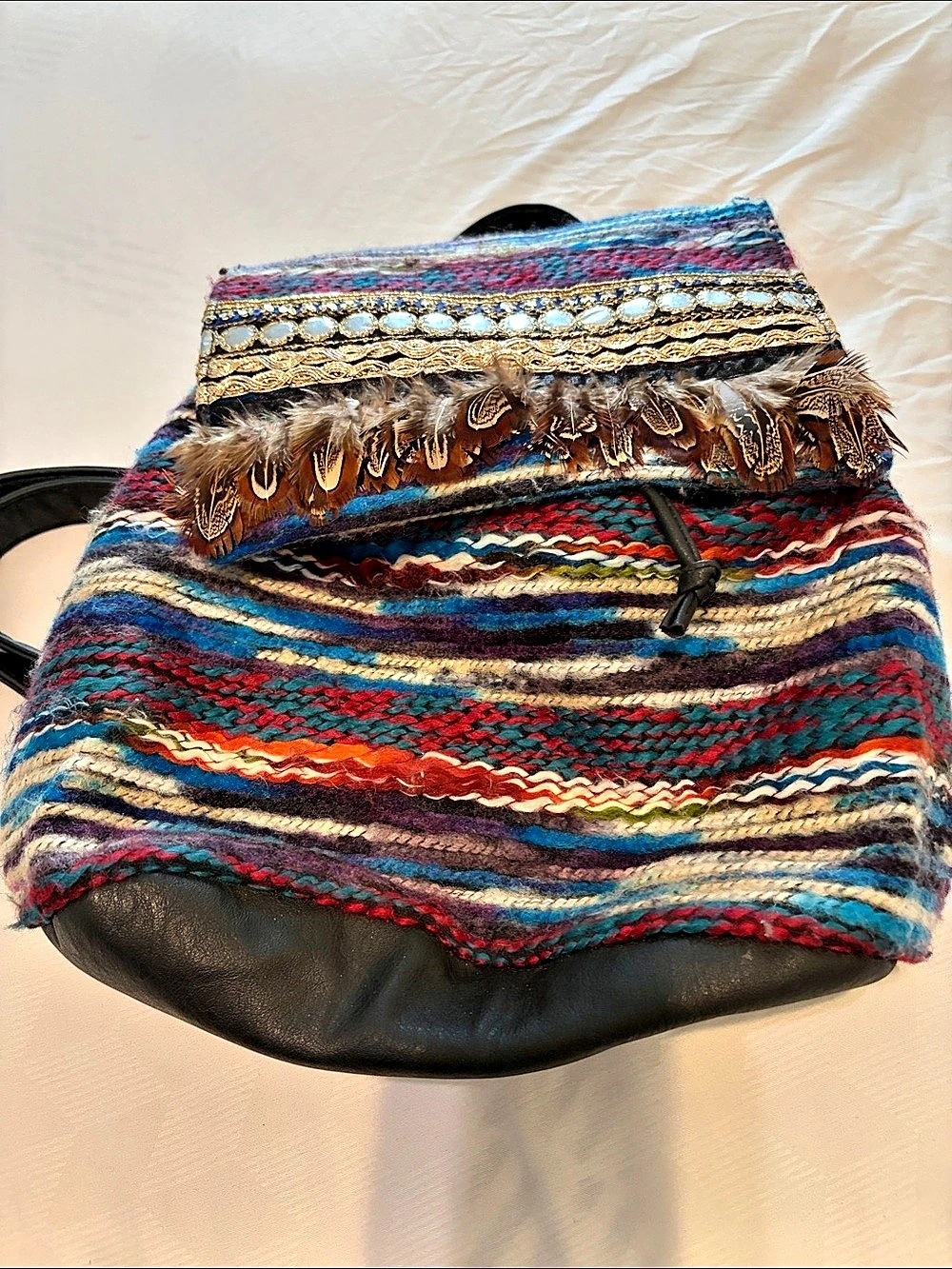 Multicolor Striped Fringe Backpack